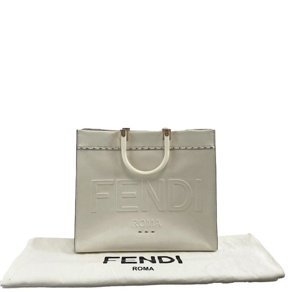 FENDI - Plexiglass Handle Sunshine Medium Cream Shopper Tote w/ Shoulder Strap - Picture 7 of 15